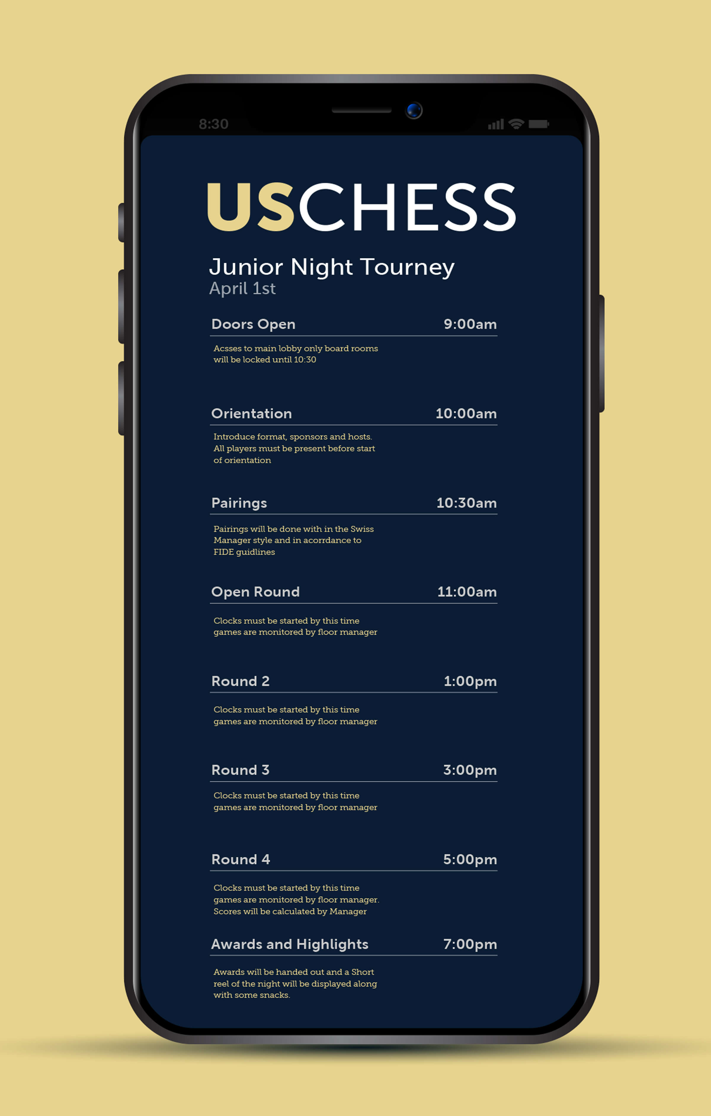 USCHESS schedule